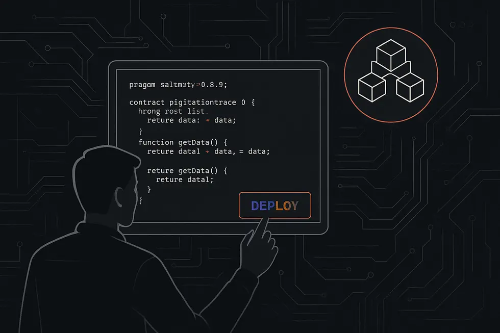 Blokzincir &uuml;zerinde &ccedil;alışan otomatik dijital kontratı temsil eden grafik.