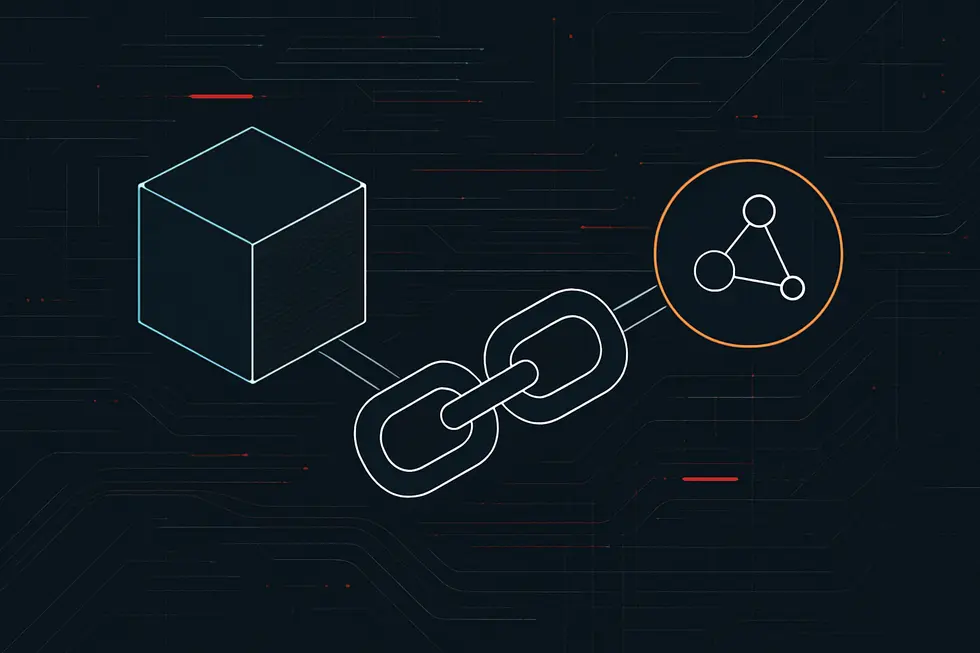 Bloklardan oluşan merkeziyetsiz blockchain yapısının g&ouml;rsel temsili.