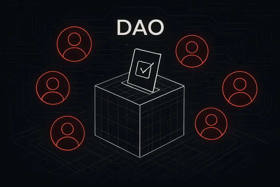 DAO&rsquo;nun merkeziyetsiz yapısını g&ouml;steren bir şematik diyagram.