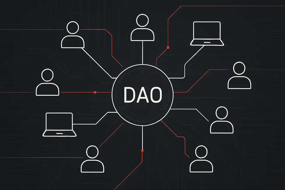 DAO&rsquo;nun merkeziyetsiz yapısını g&ouml;steren bir şematik diyagram.