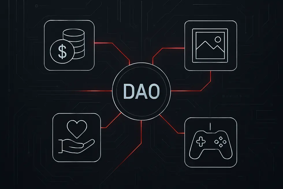 DAO&rsquo;nun merkeziyetsiz yapısını g&ouml;steren bir şematik diyagram.
