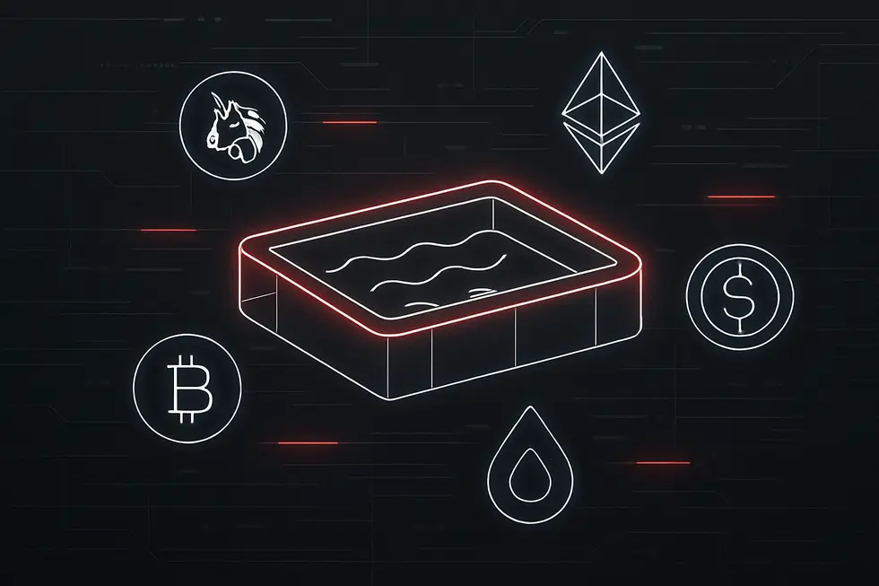 Blokzinciri, dijital c&uuml;zdan ve akıllı kontrat simgeleriyle DeFi&rsquo;nin temelleri.