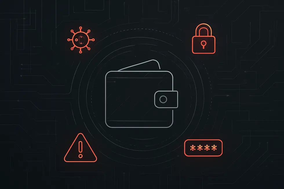 Bir kripto cüzdan arayüzü ve dijital varlık simgeleri.