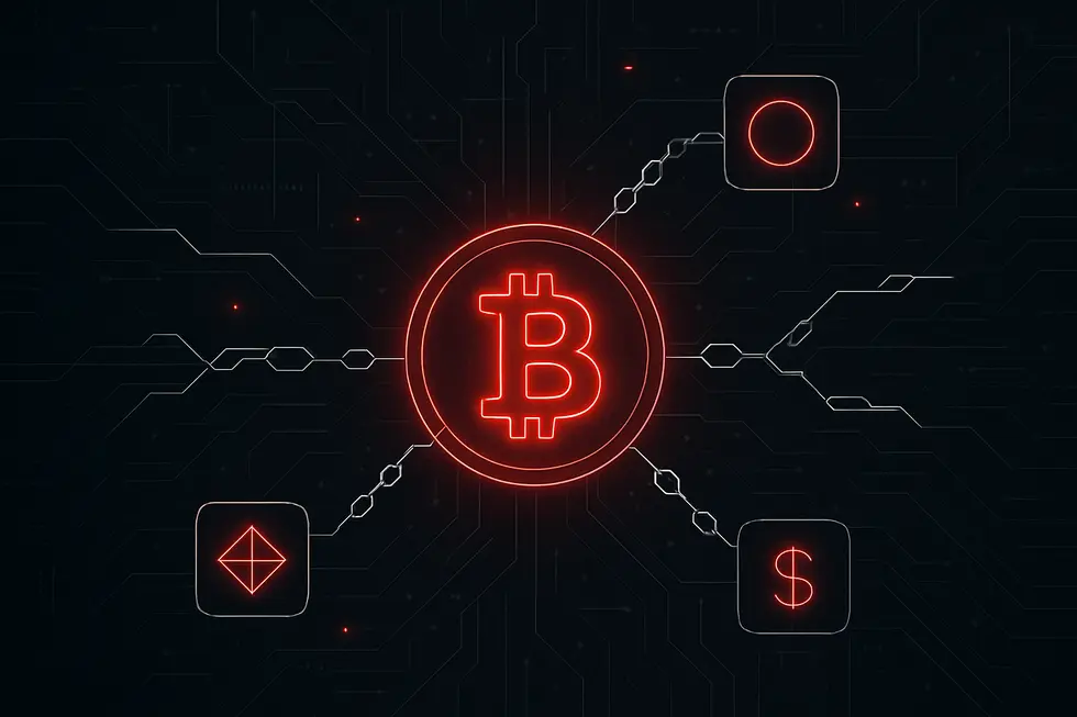 Bloklardan oluşan merkeziyetsiz blockchain yapısının g&ouml;rsel temsili.
