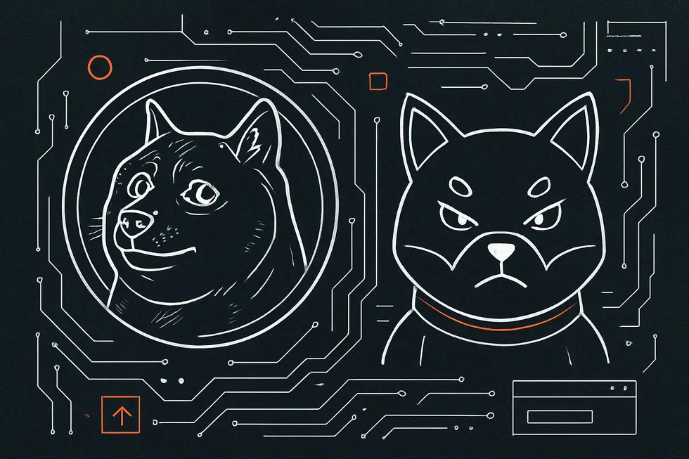 Pop&uuml;ler memecoin maskotları dijital bir ortamda.