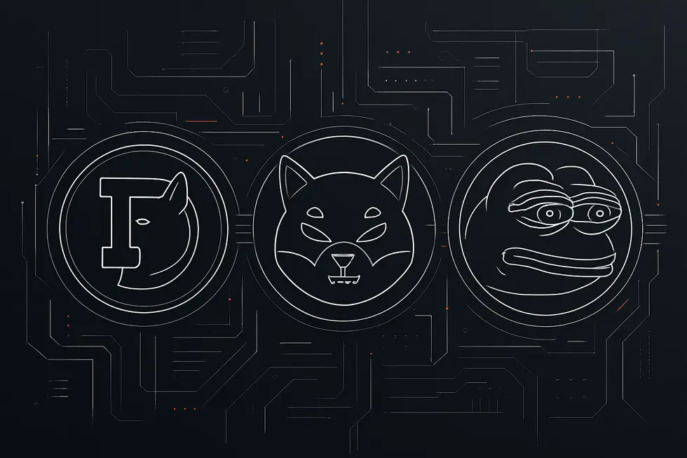 Pop&uuml;ler memecoin maskotları dijital bir ortamda.