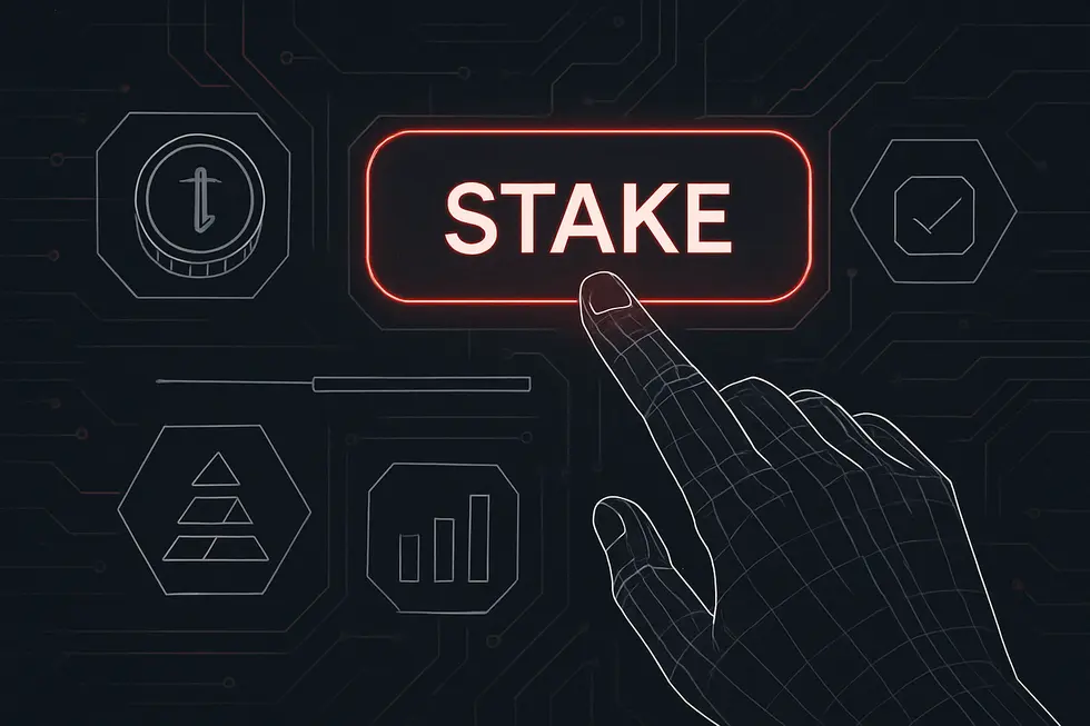 Staking işlemini simgeleyen minimal blokzincir ağı g&ouml;rseli.