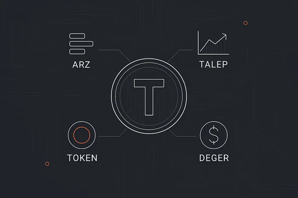 Tokenomik kavramlarını g&ouml;rselleştiren minimalist bir şema.